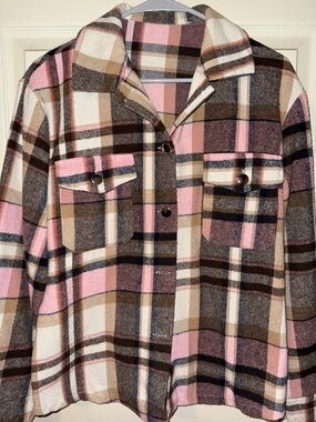 Plaid Pink and Brown Women's Shacket Jacket